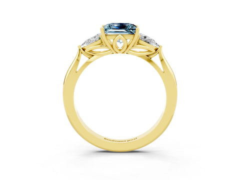 Yellow gold Three-Stone Princess Cut Cut Diamond Ring with Pear Side Stones in Four-Prong Setting_3