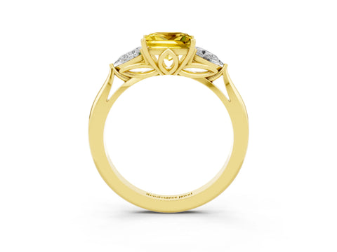 Yellow gold Three-Stone Princess Cut Cut Diamond Ring with Pear Side Stones in Four-Prong Setting_3