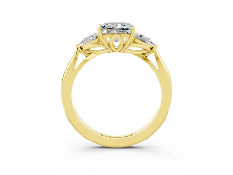 Yellow gold Three-Stone Princess Cut Cut Diamond Ring with Pear Side Stones in Four-Prong Setting_3