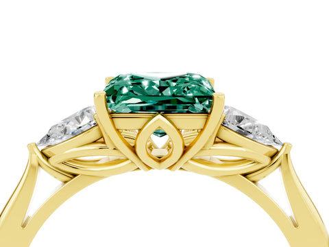 Yellow gold Three-Stone Princess Cut Cut Diamond Ring with Pear Side Stones in Four-Prong Setting_4
