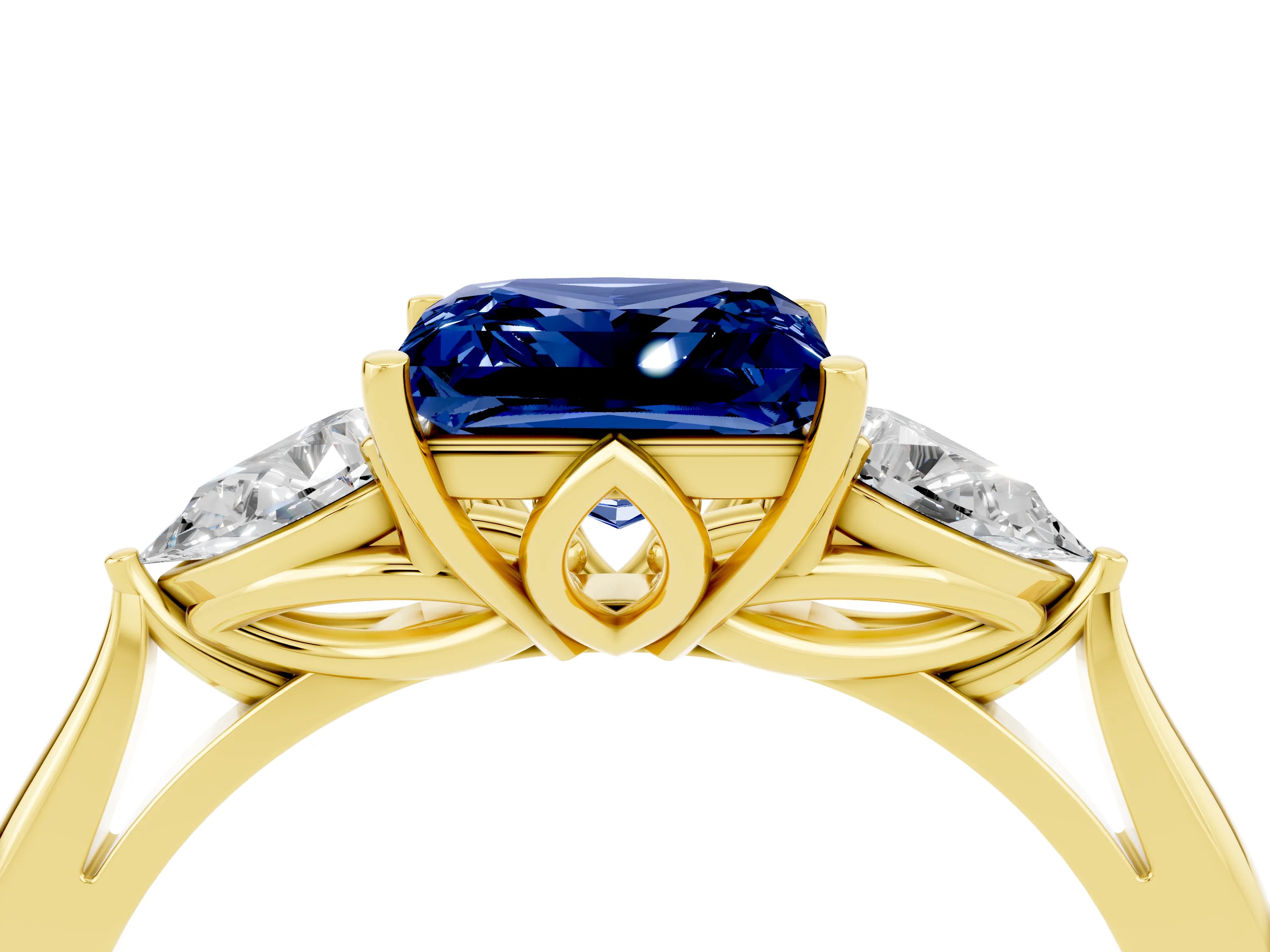 Yellow gold Three-Stone Princess Cut Cut Diamond Ring with Pear Side Stones in Four-Prong Setting_4
