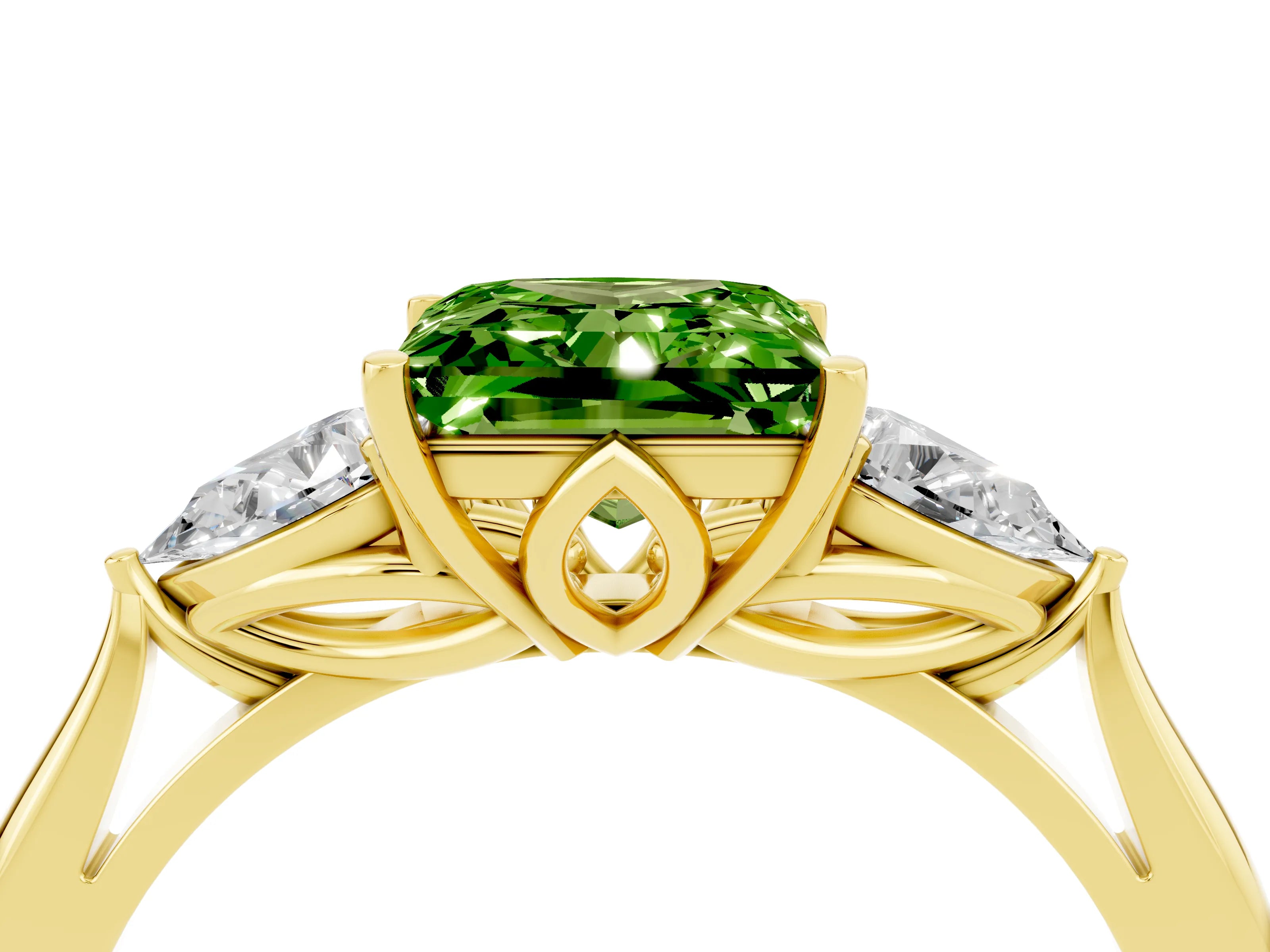 Yellow gold Three-Stone Princess Cut Cut Diamond Ring with Pear Side Stones in Four-Prong Setting_4