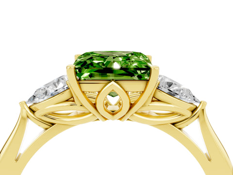 Yellow gold Three-Stone Princess Cut Cut Diamond Ring with Pear Side Stones in Four-Prong Setting_4