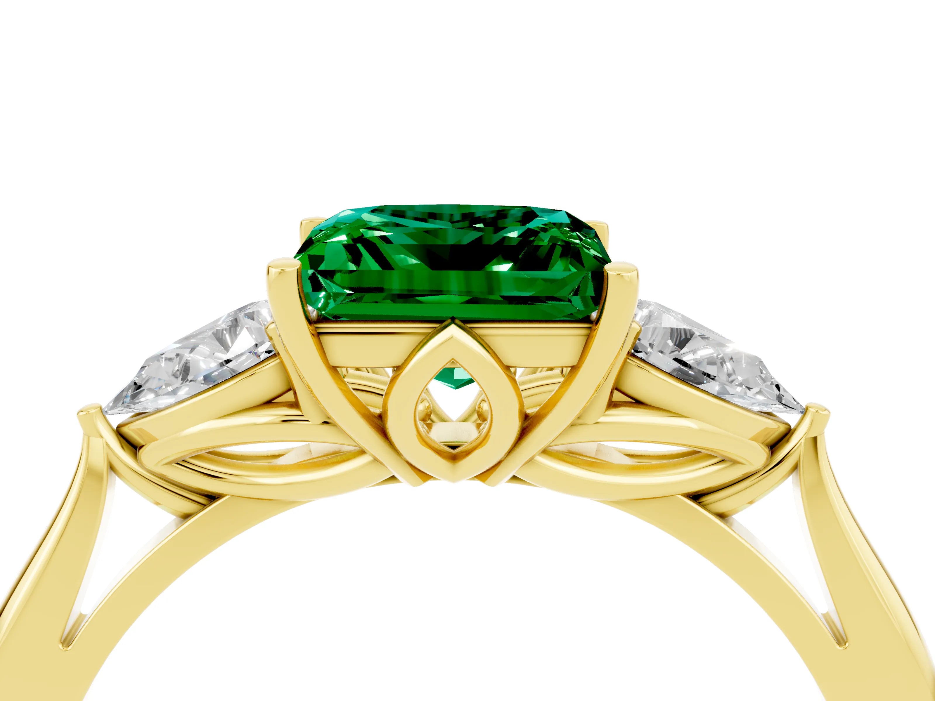 Yellow gold Three-Stone Princess Cut Cut Diamond Ring with Pear Side Stones in Four-Prong Setting_4