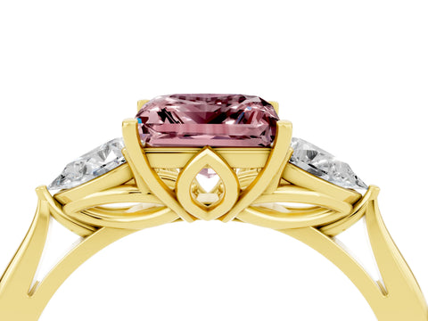 Yellow gold Three-Stone Princess Cut Cut Diamond Ring with Pear Side Stones in Four-Prong Setting_4