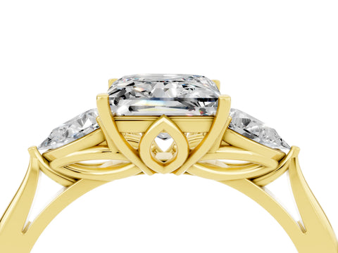 Yellow gold Three-Stone Princess Cut Cut Diamond Ring with Pear Side Stones in Four-Prong Setting_4