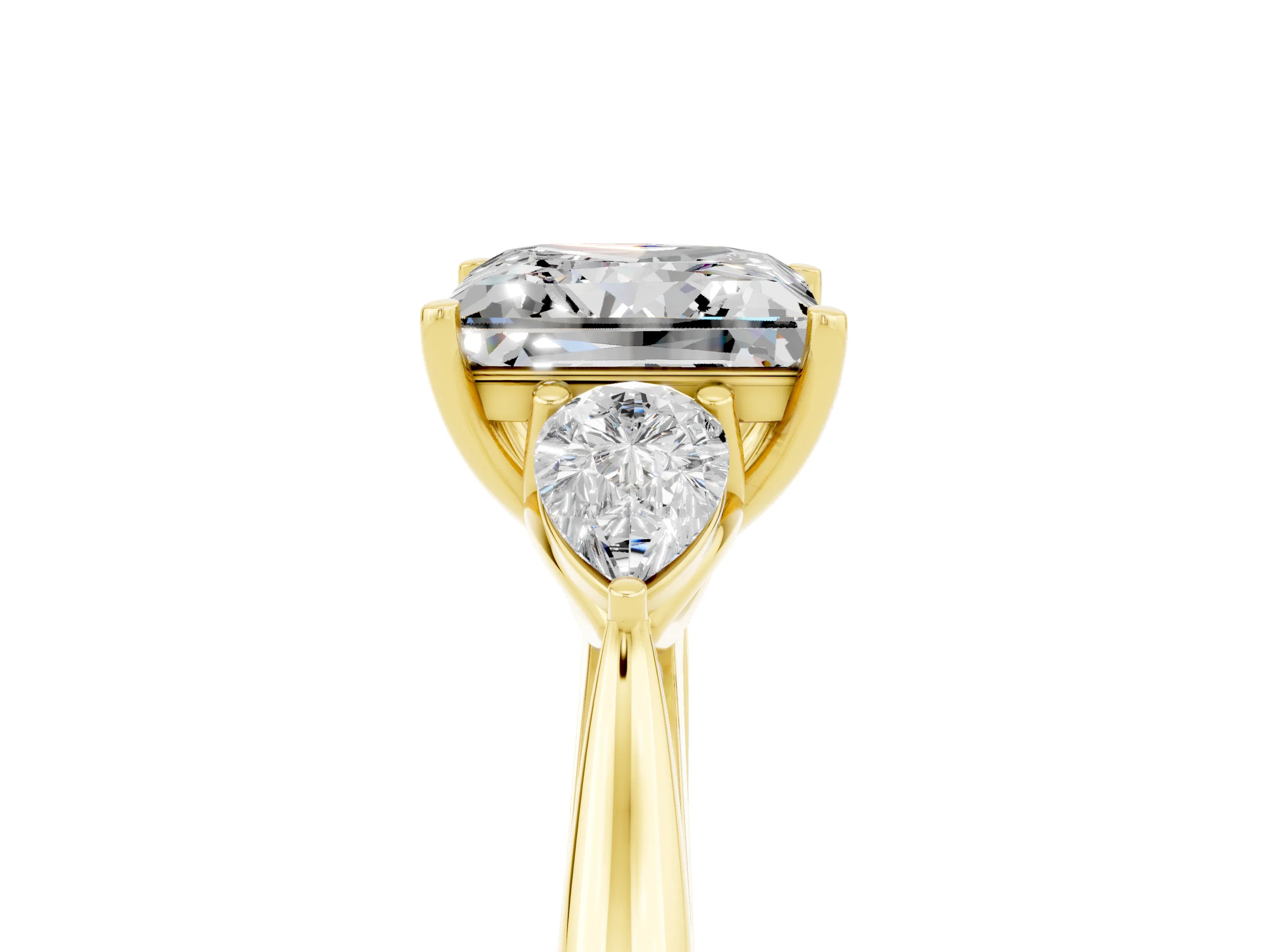 Yellow gold Three-Stone Princess Cut Cut Diamond Ring with Pear Side Stones in Four-Prong Setting_5