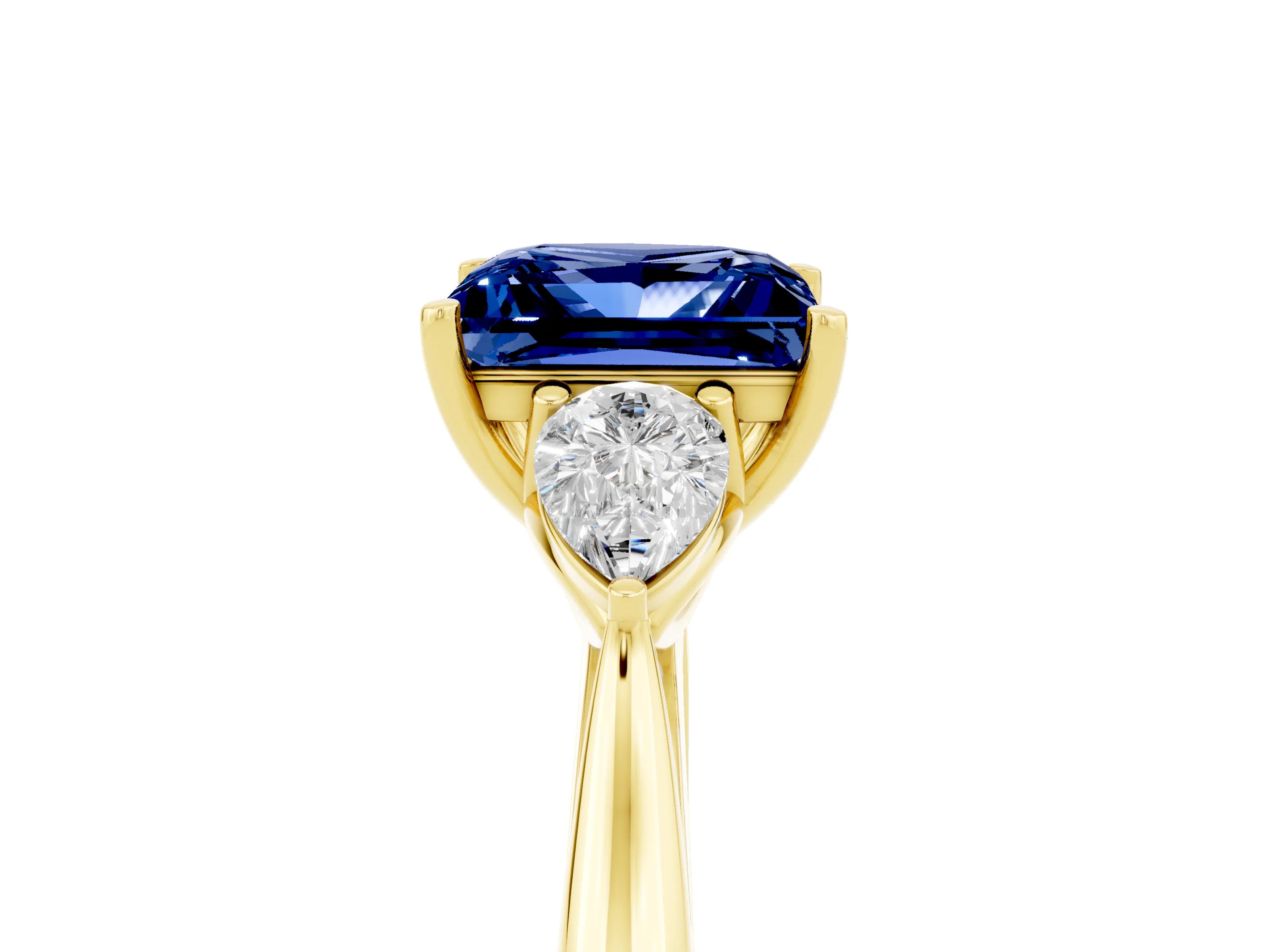 Yellow gold Three-Stone Princess Cut Cut Diamond Ring with Pear Side Stones in Four-Prong Setting_5