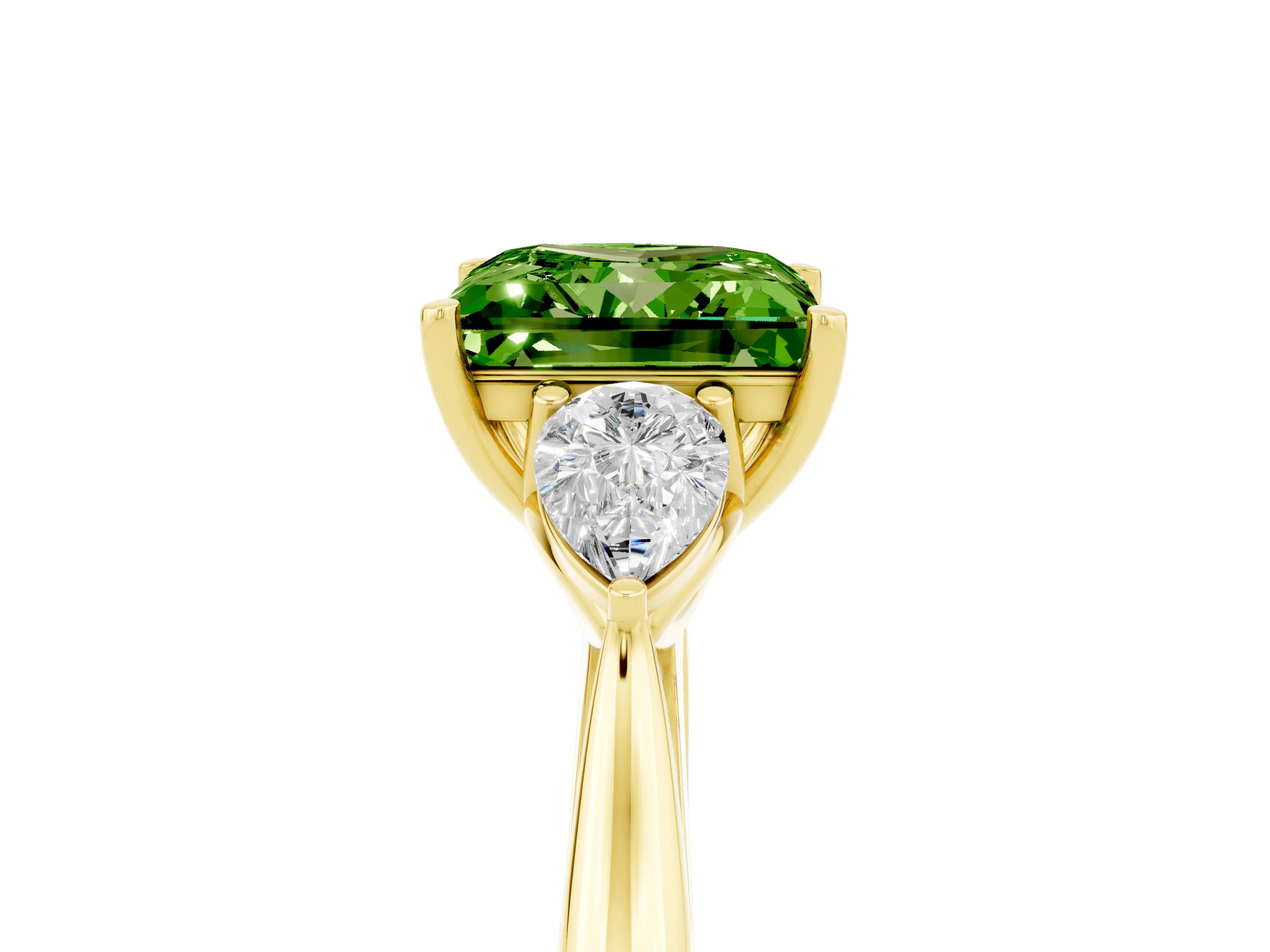 Yellow gold Three-Stone Princess Cut Cut Diamond Ring with Pear Side Stones in Four-Prong Setting_5