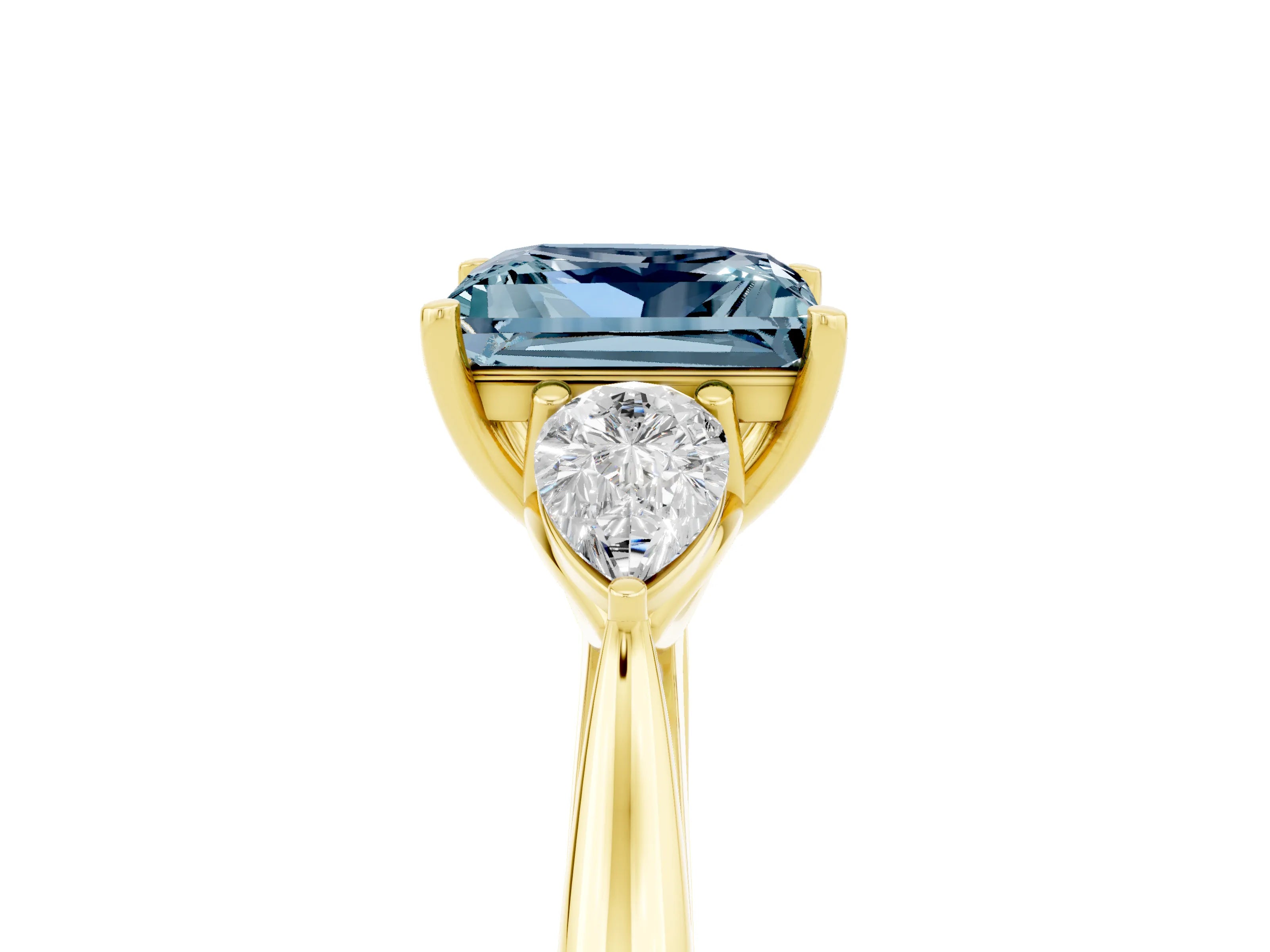 Yellow gold Three-Stone Princess Cut Cut Diamond Ring with Pear Side Stones in Four-Prong Setting_5