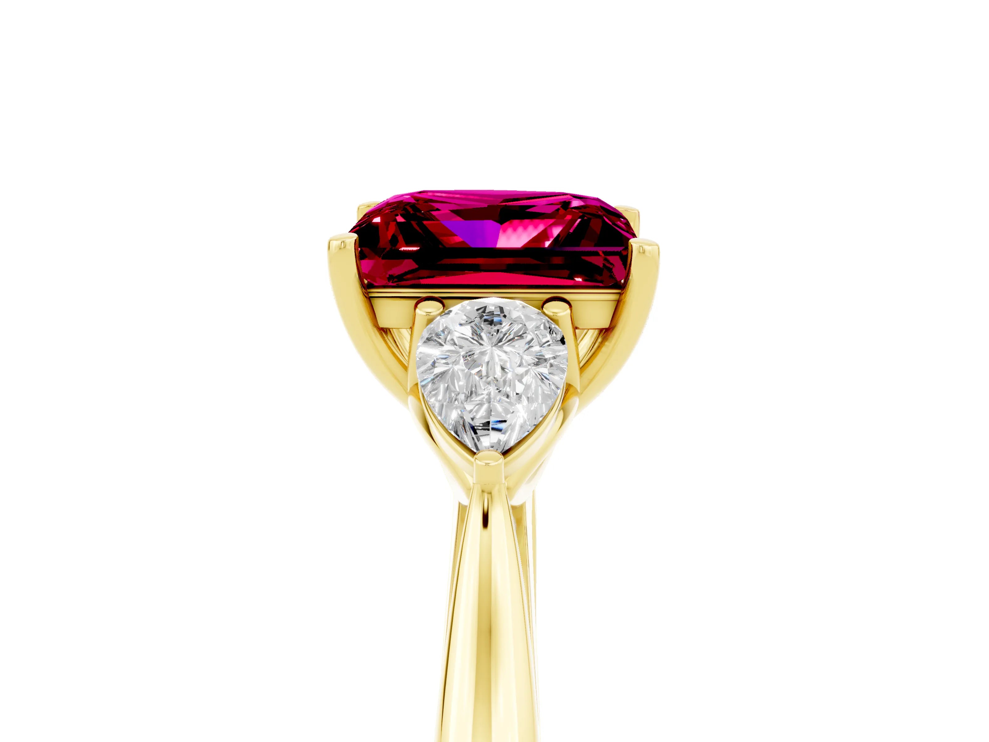 Yellow gold Three-Stone Princess Cut Cut Diamond Ring with Pear Side Stones in Four-Prong Setting_5