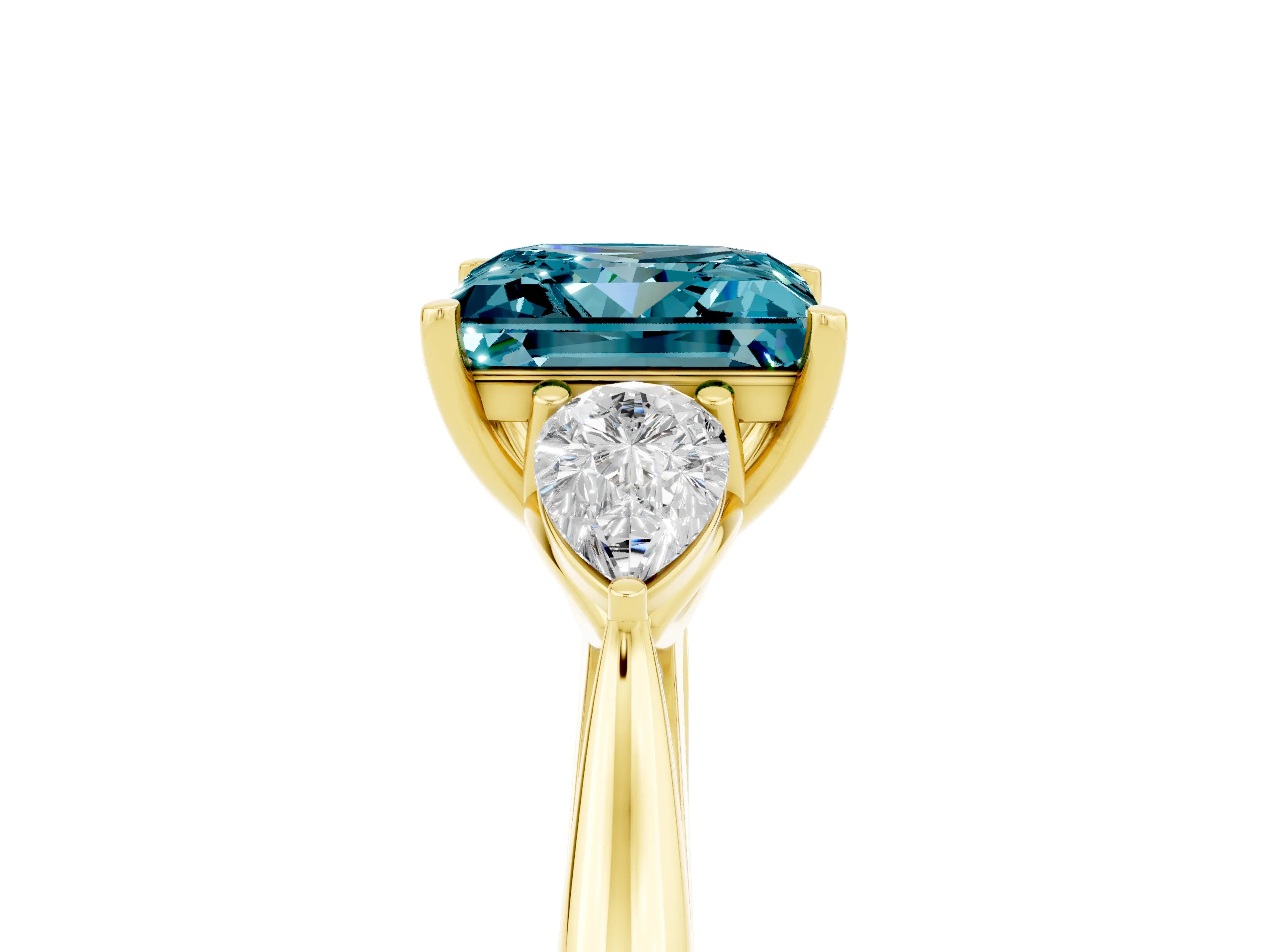 Yellow gold Three-Stone Princess Cut Cut Diamond Ring with Pear Side Stones in Four-Prong Setting_5