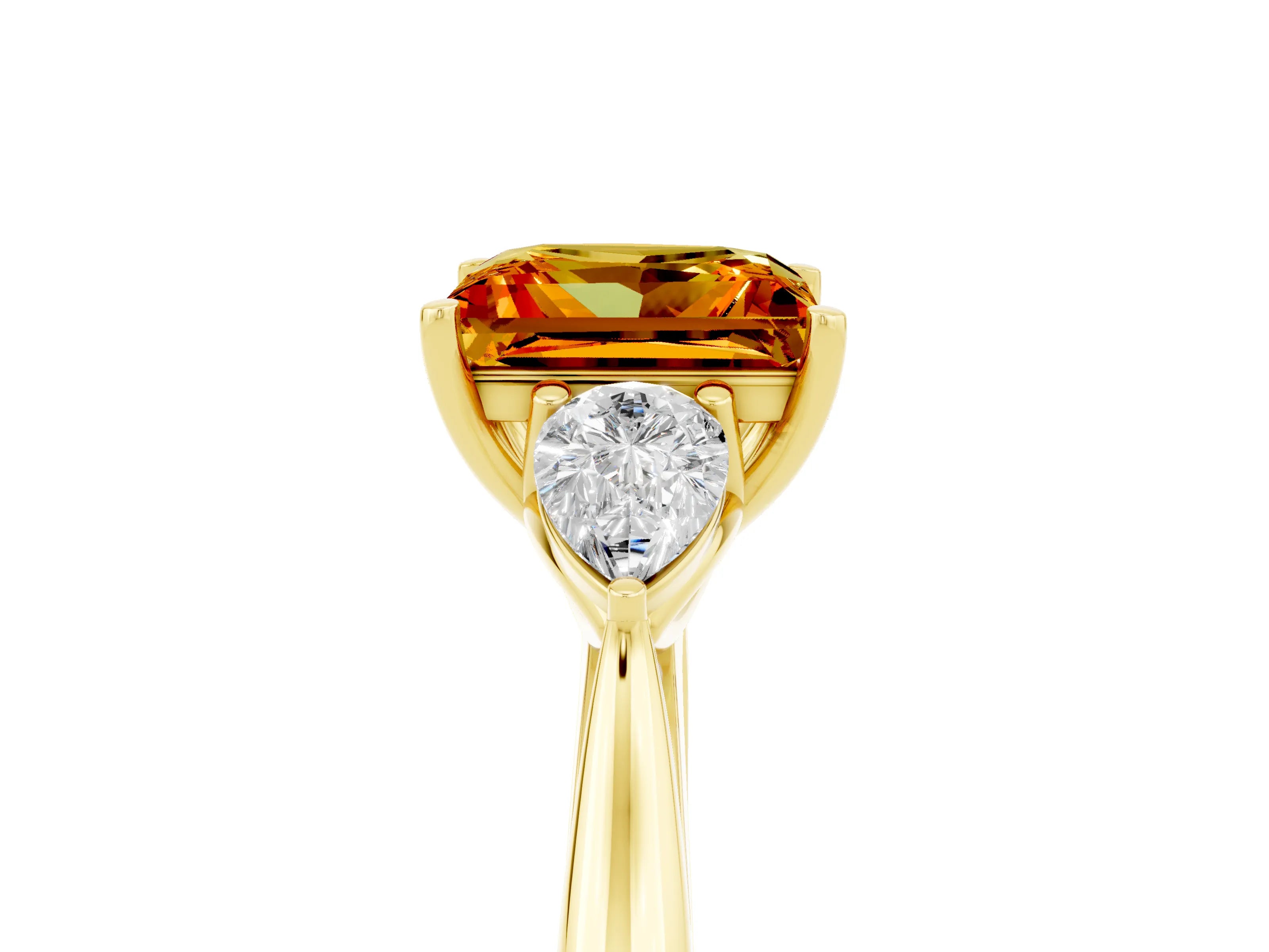 Yellow gold Three-Stone Princess Cut Cut Diamond Ring with Pear Side Stones in Four-Prong Setting_5