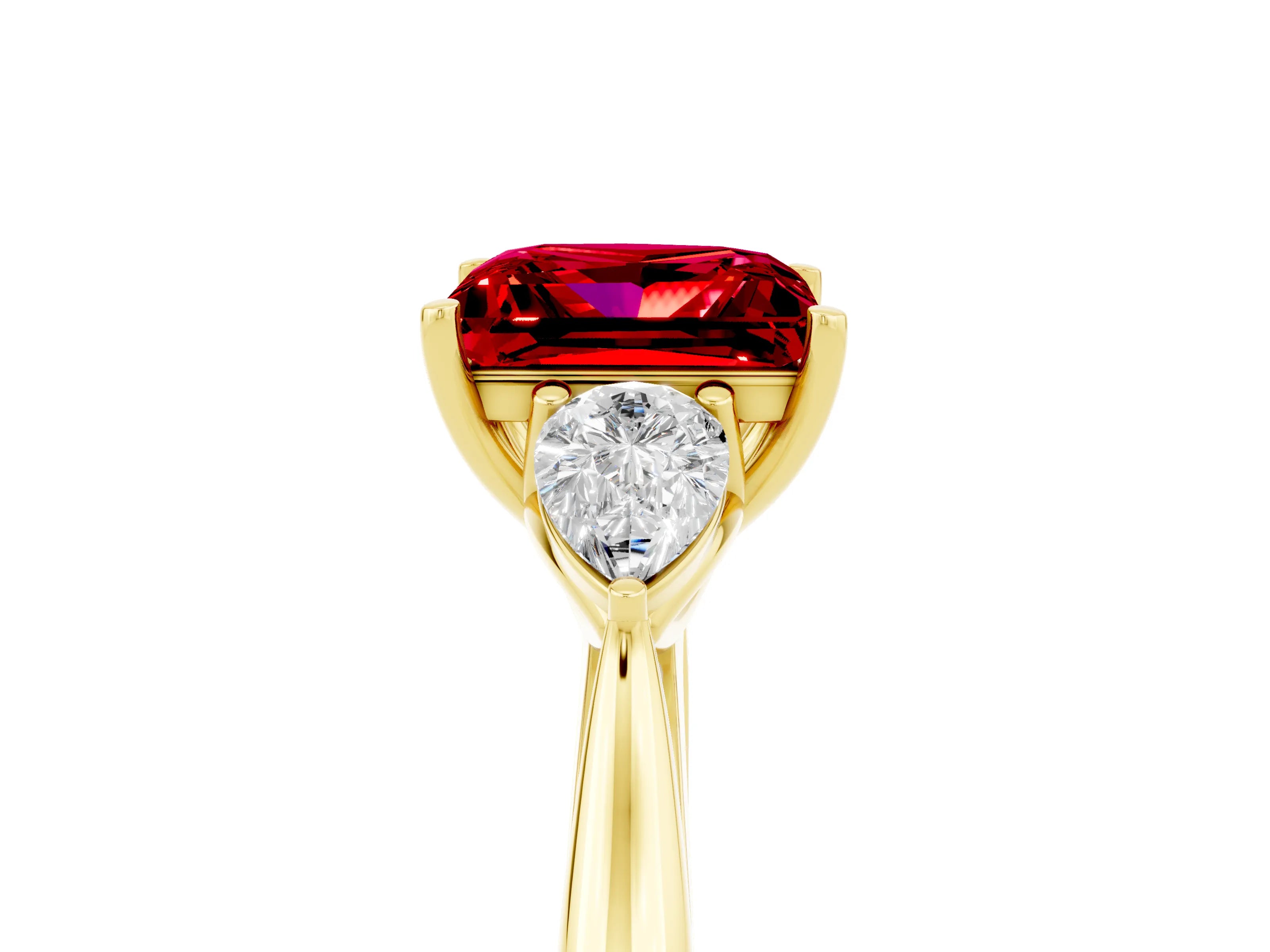 Yellow gold Three-Stone Princess Cut Cut Diamond Ring with Pear Side Stones in Four-Prong Setting_5