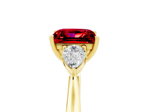 Yellow gold Three-Stone Princess Cut Cut Diamond Ring with Pear Side Stones in Four-Prong Setting_5