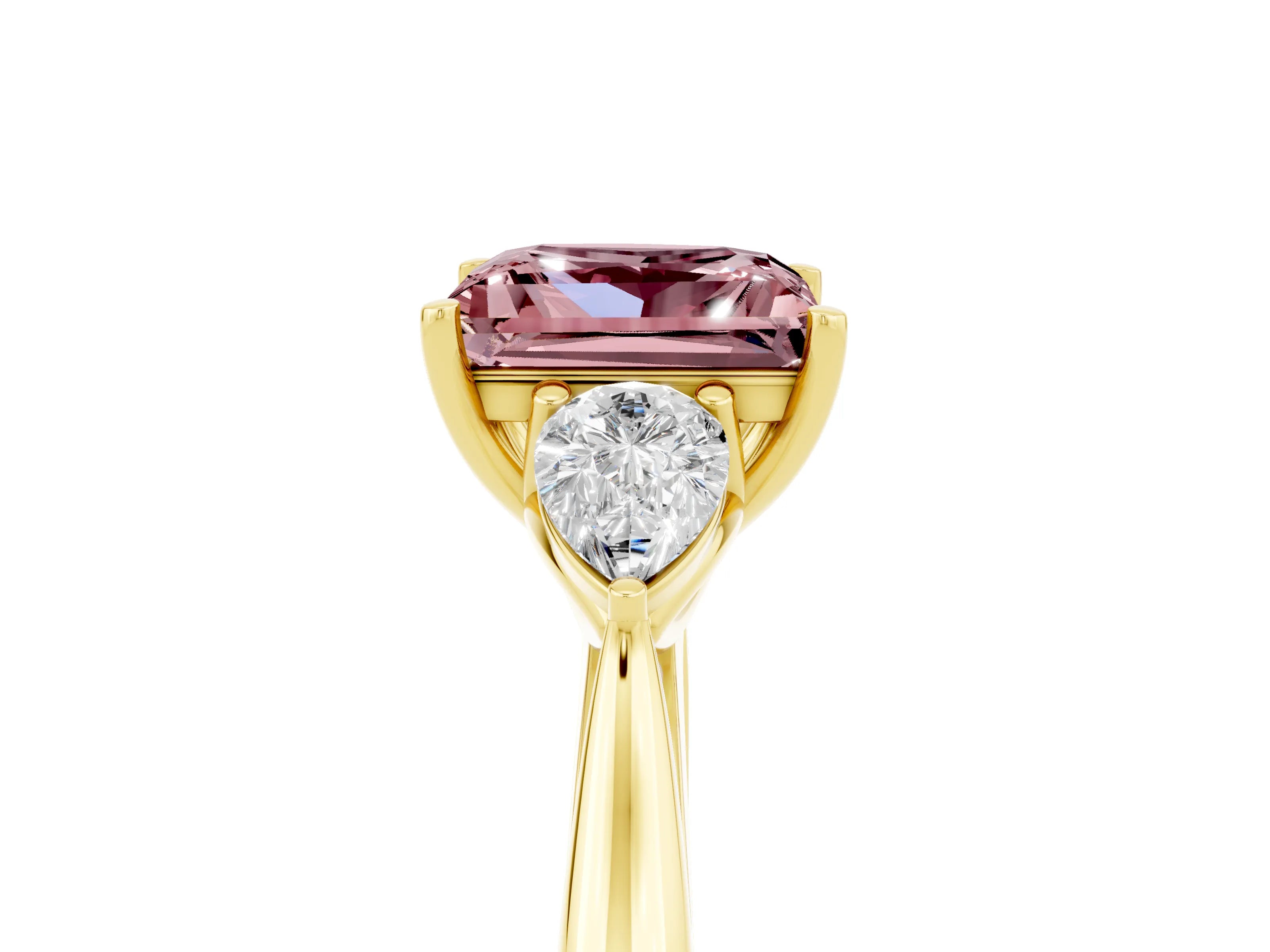 Yellow gold Three-Stone Princess Cut Cut Diamond Ring with Pear Side Stones in Four-Prong Setting_5
