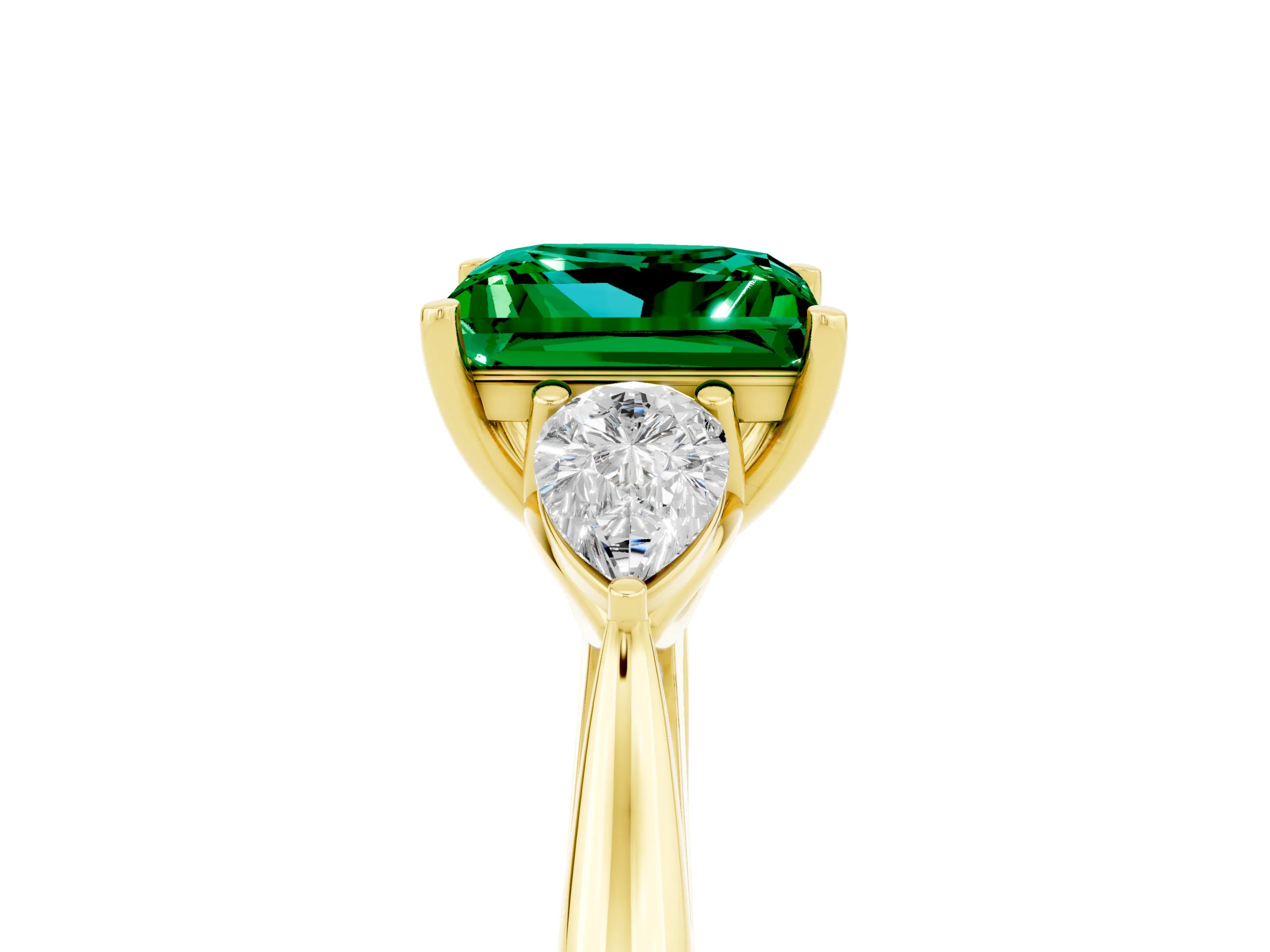 Yellow gold Three-Stone Princess Cut Cut Diamond Ring with Pear Side Stones in Four-Prong Setting_5
