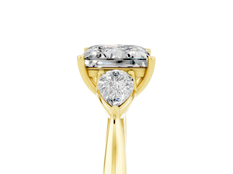 Yellow gold Three-Stone Princess Cut Cut Diamond Ring with Pear Side Stones in Four-Prong Setting_5