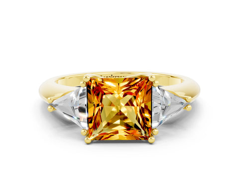 Yellow gold Three-Stone Princess Cut Cut Diamond Ring with Trillion Side Stones and Four-Prong Setting
