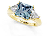 Yellow gold Three-Stone Princess Cut Cut Diamond Ring with Trillion Side Stones and Four-Prong Setting_1