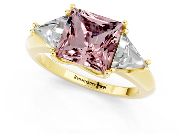 Yellow gold Three-Stone Princess Cut Cut Diamond Ring with Trillion Side Stones and Four-Prong Setting