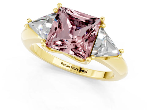 Yellow gold Three-Stone Princess Cut Cut Diamond Ring with Trillion Side Stones and Four-Prong Setting_1