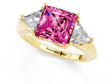 Yellow gold Three-Stone Princess Cut Cut Diamond Ring with Trillion Side Stones and Four-Prong Setting_1