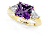 Yellow gold Three-Stone Princess Cut Cut Diamond Ring with Trillion Side Stones and Four-Prong Setting_1