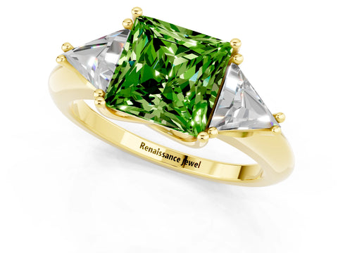 Yellow gold Three-Stone Princess Cut Cut Diamond Ring with Trillion Side Stones and Four-Prong Setting_1
