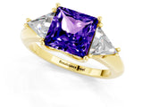Yellow gold Three-Stone Princess Cut Cut Diamond Ring with Trillion Side Stones and Four-Prong Setting_1