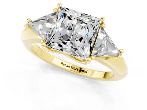 Yellow gold Three-Stone Princess Cut Cut Diamond Ring with Trillion Side Stones and Four-Prong Setting_1