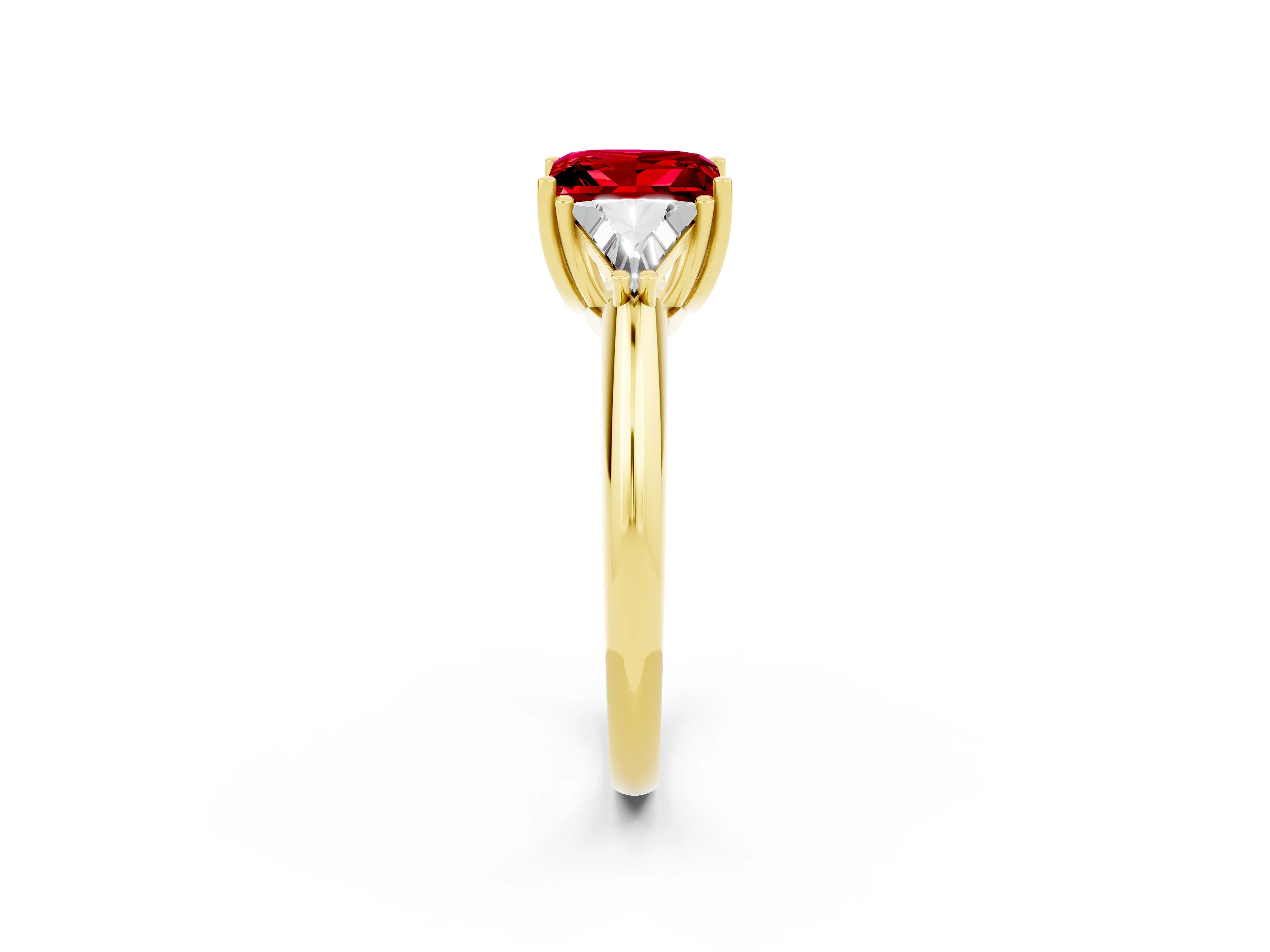 Yellow gold Three-Stone Princess Cut Cut Diamond Ring with Trillion Side Stones and Four-Prong Setting_2