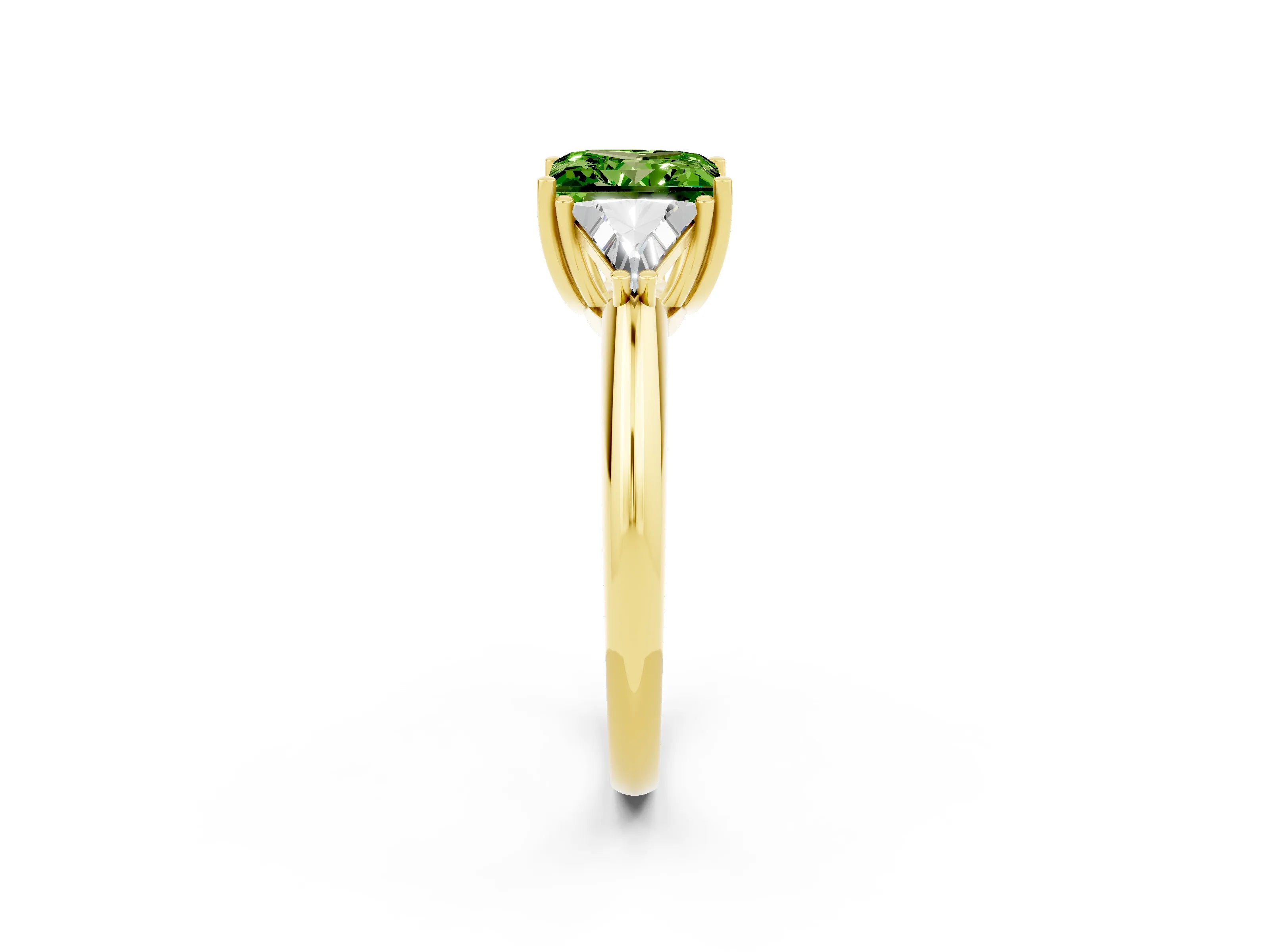 Yellow gold Three-Stone Princess Cut Cut Diamond Ring with Trillion Side Stones and Four-Prong Setting_2