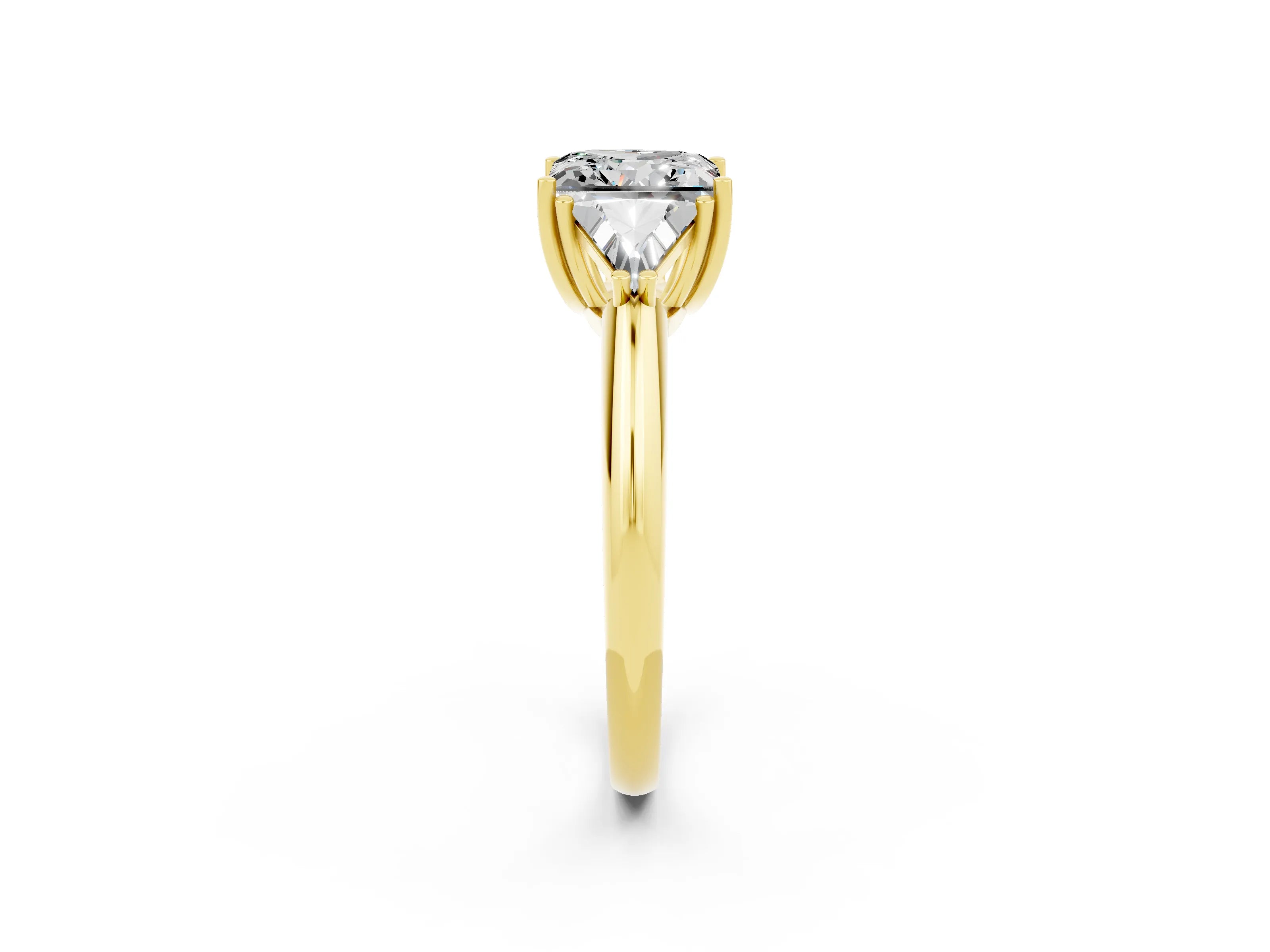 Yellow gold Three-Stone Princess Cut Cut Diamond Ring with Trillion Side Stones and Four-Prong Setting_2