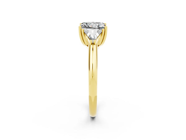 Yellow gold Three-Stone Princess Cut Moissanite Engagement Ring with Trillion Side Stones and Prong Setting