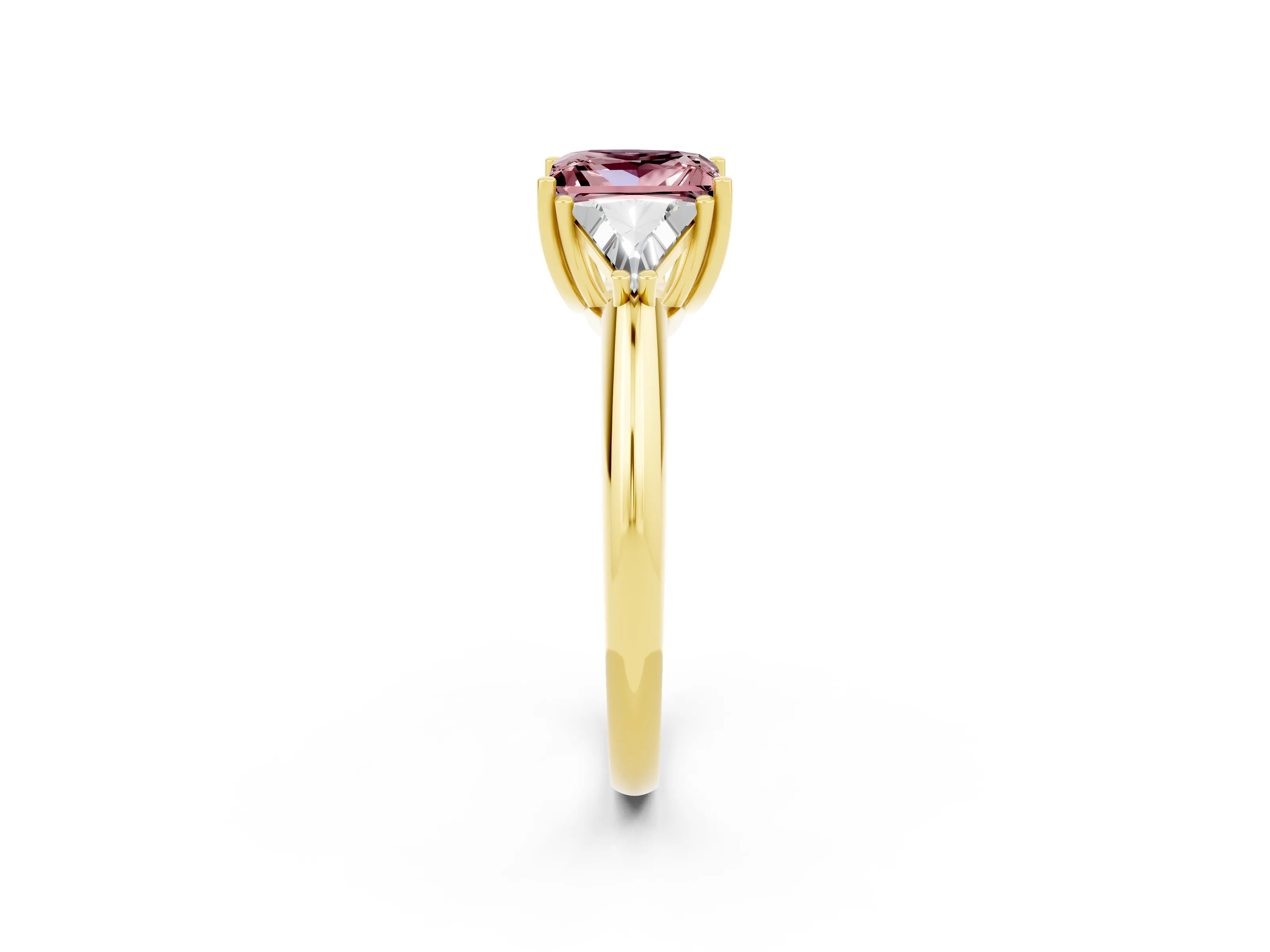 Yellow gold Three-Stone Princess Cut Cut Diamond Ring with Trillion Side Stones and Four-Prong Setting_2