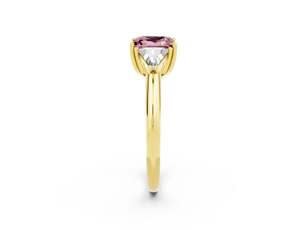 Yellow gold Three-Stone Princess Cut Cut Diamond Ring with Trillion Side Stones and Four-Prong Setting