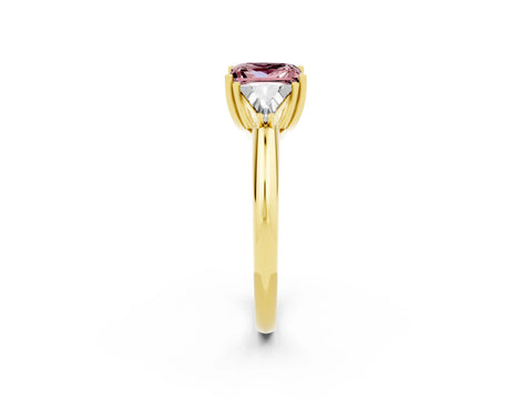 Yellow gold Three-Stone Princess Cut Cut Diamond Ring with Trillion Side Stones and Four-Prong Setting_2