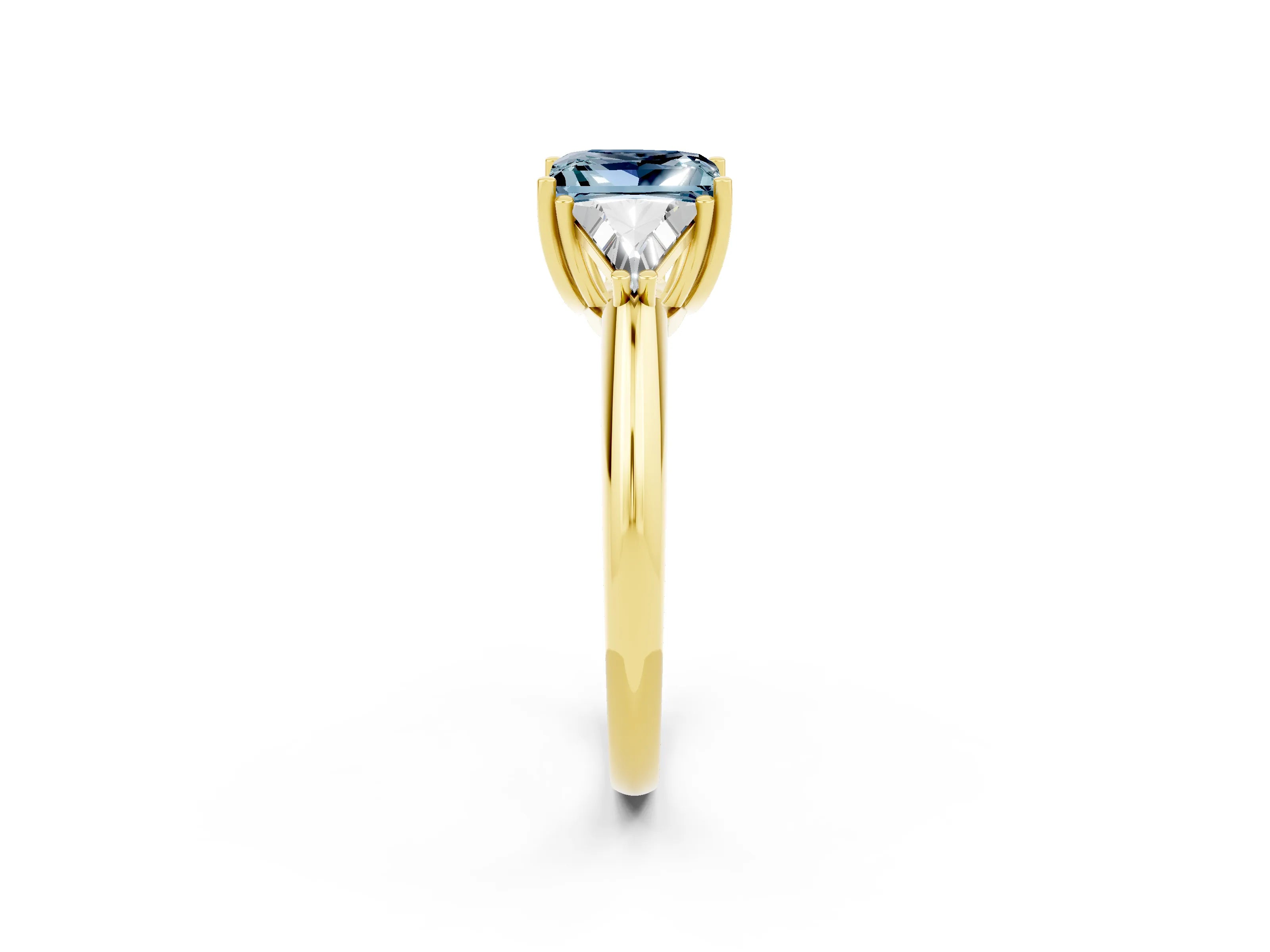 Yellow gold Three-Stone Princess Cut Cut Diamond Ring with Trillion Side Stones and Four-Prong Setting_2