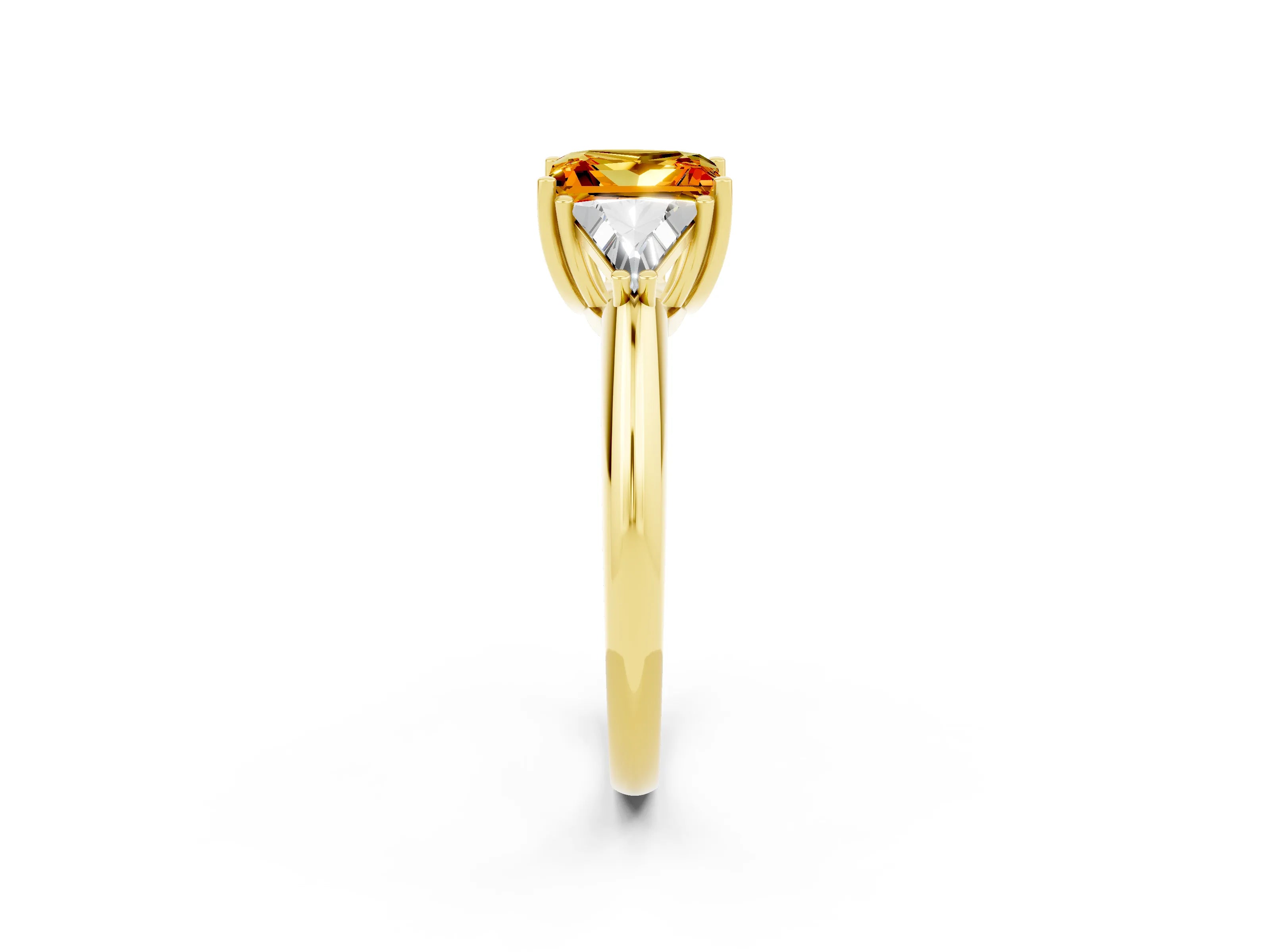 Yellow gold Three-Stone Princess Cut Cut Diamond Ring with Trillion Side Stones and Four-Prong Setting_2