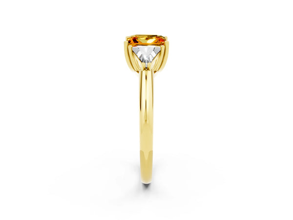 Yellow gold Three-Stone Princess Cut Citrine Engagement Ring with Trillion Side Stones and Prong Setting