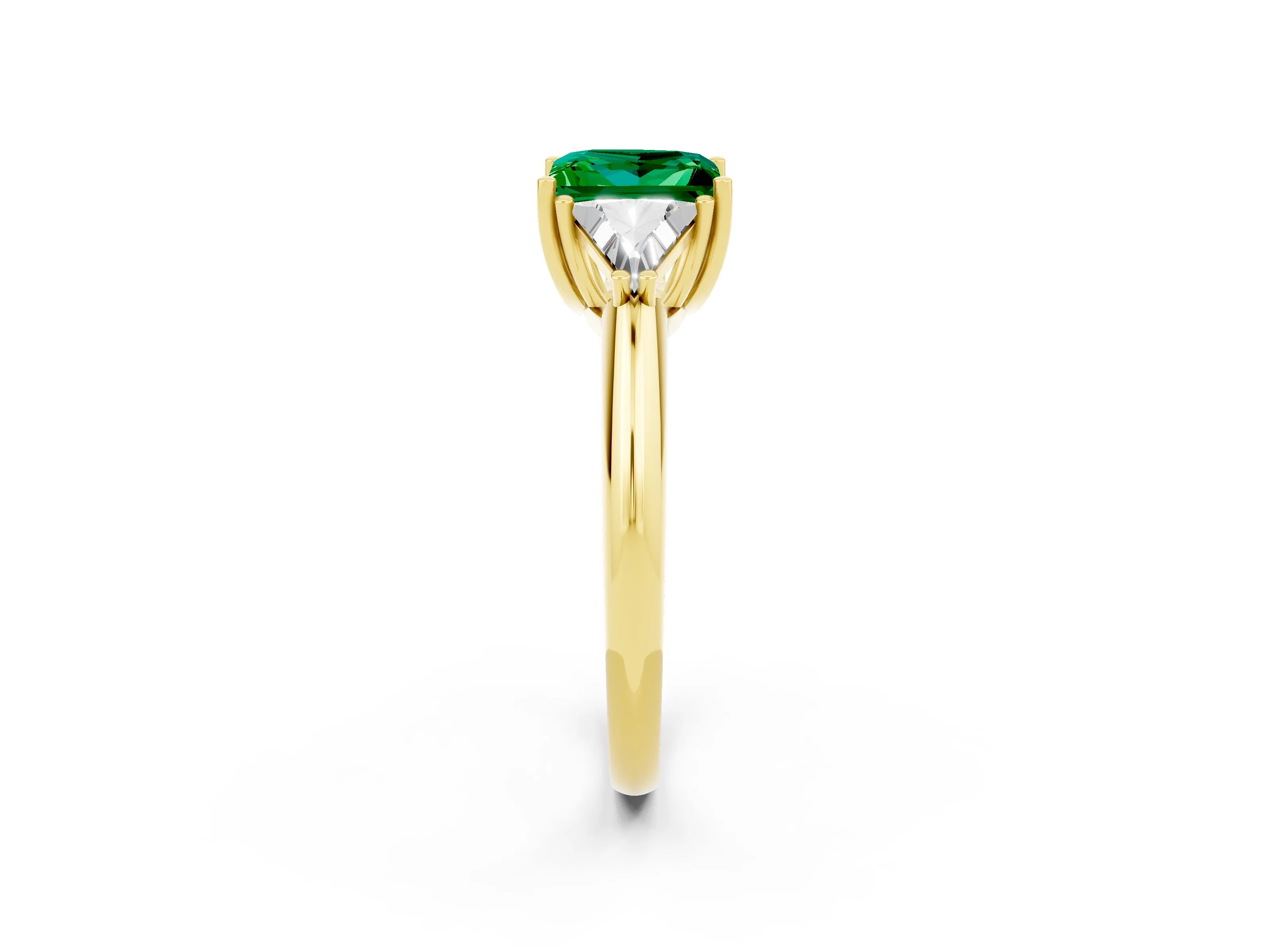 Yellow gold Three-Stone Princess Cut Cut Diamond Ring with Trillion Side Stones and Four-Prong Setting_2