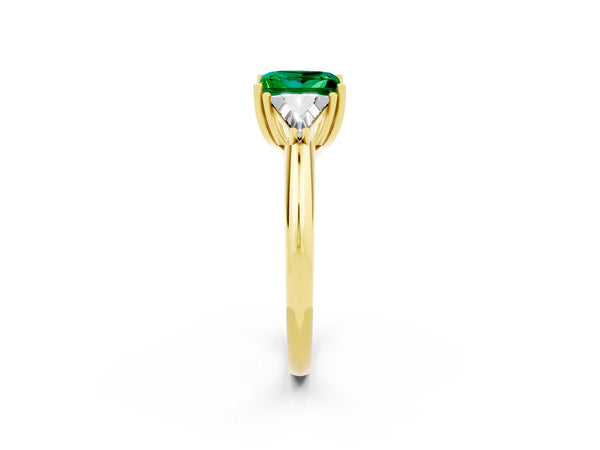 Yellow gold Three-Stone Princess Cut Emerald Engagement Ring with Trillion Side Stones and Prong Setting