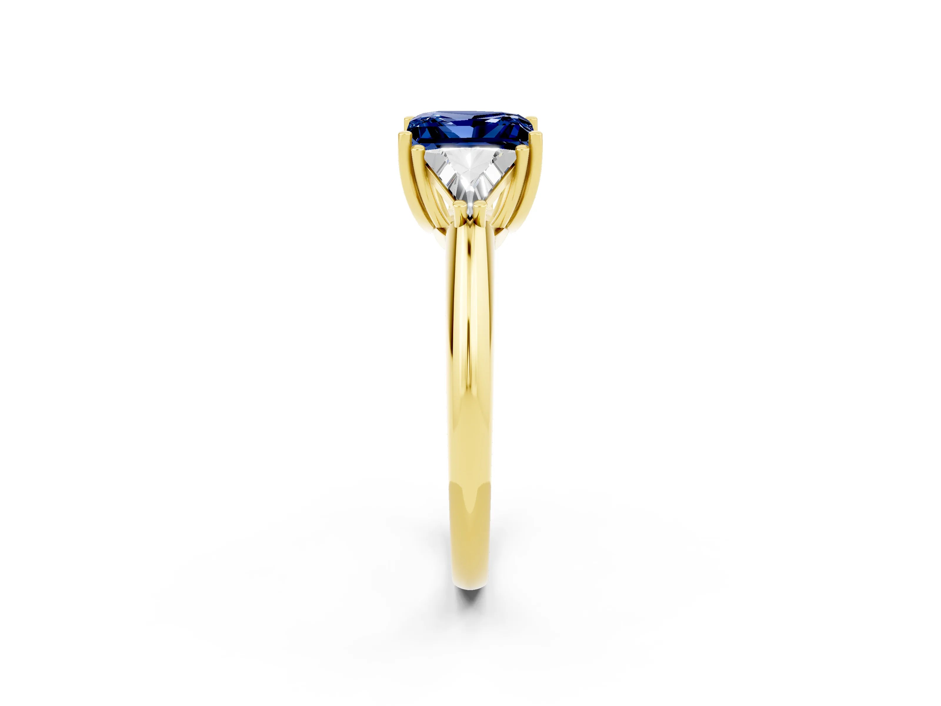 Yellow gold Three-Stone Princess Cut Cut Diamond Ring with Trillion Side Stones and Four-Prong Setting_2