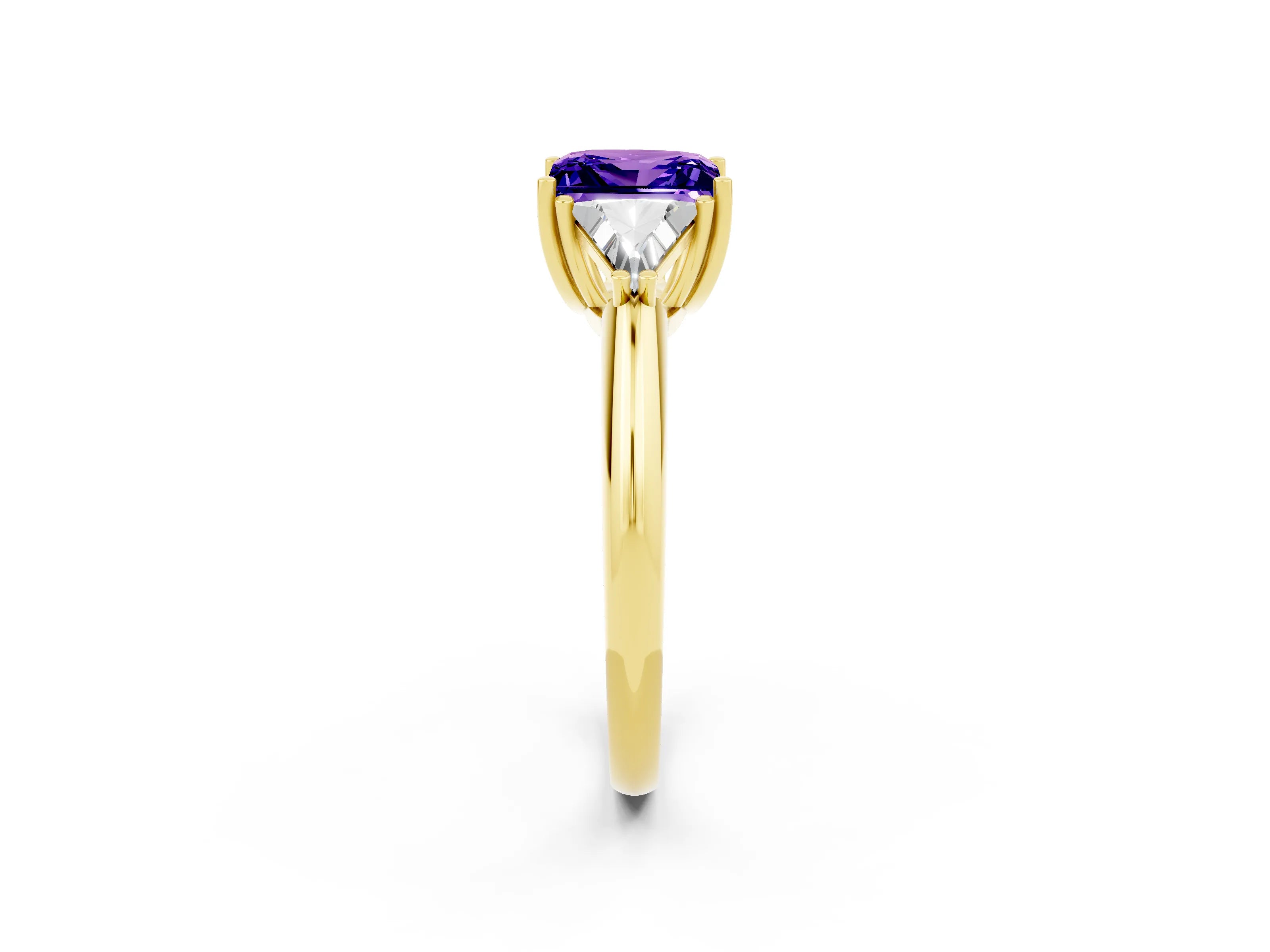 Yellow gold Three-Stone Princess Cut Cut Diamond Ring with Trillion Side Stones and Four-Prong Setting_2