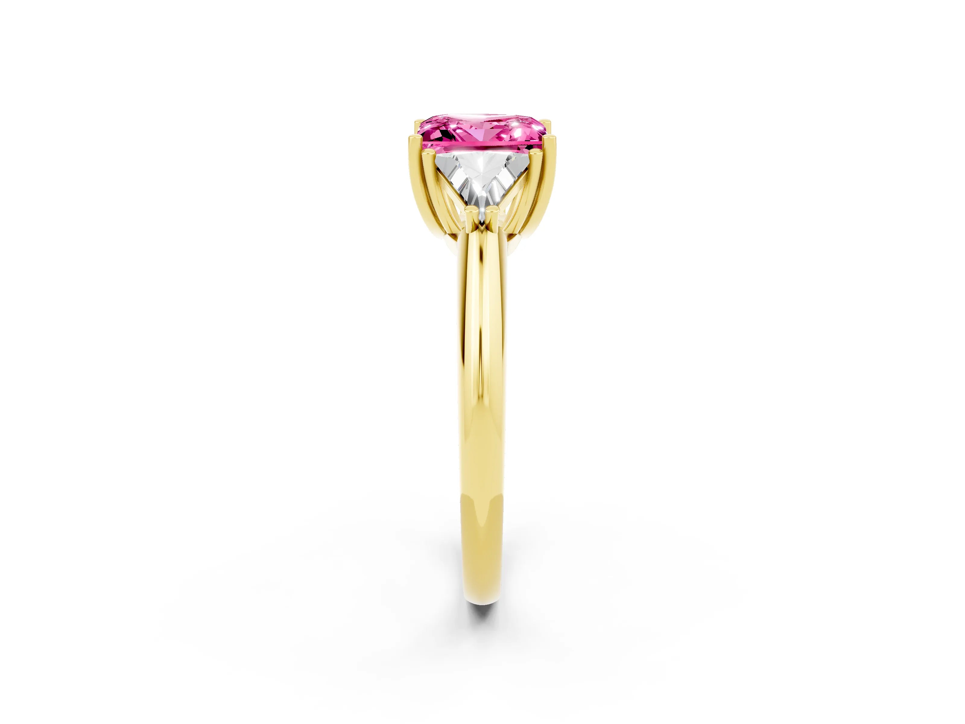 Yellow gold Three-Stone Princess Cut Cut Diamond Ring with Trillion Side Stones and Four-Prong Setting_2
