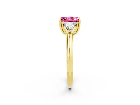 Yellow gold Three-Stone Princess Cut Cut Diamond Ring with Trillion Side Stones and Four-Prong Setting_2