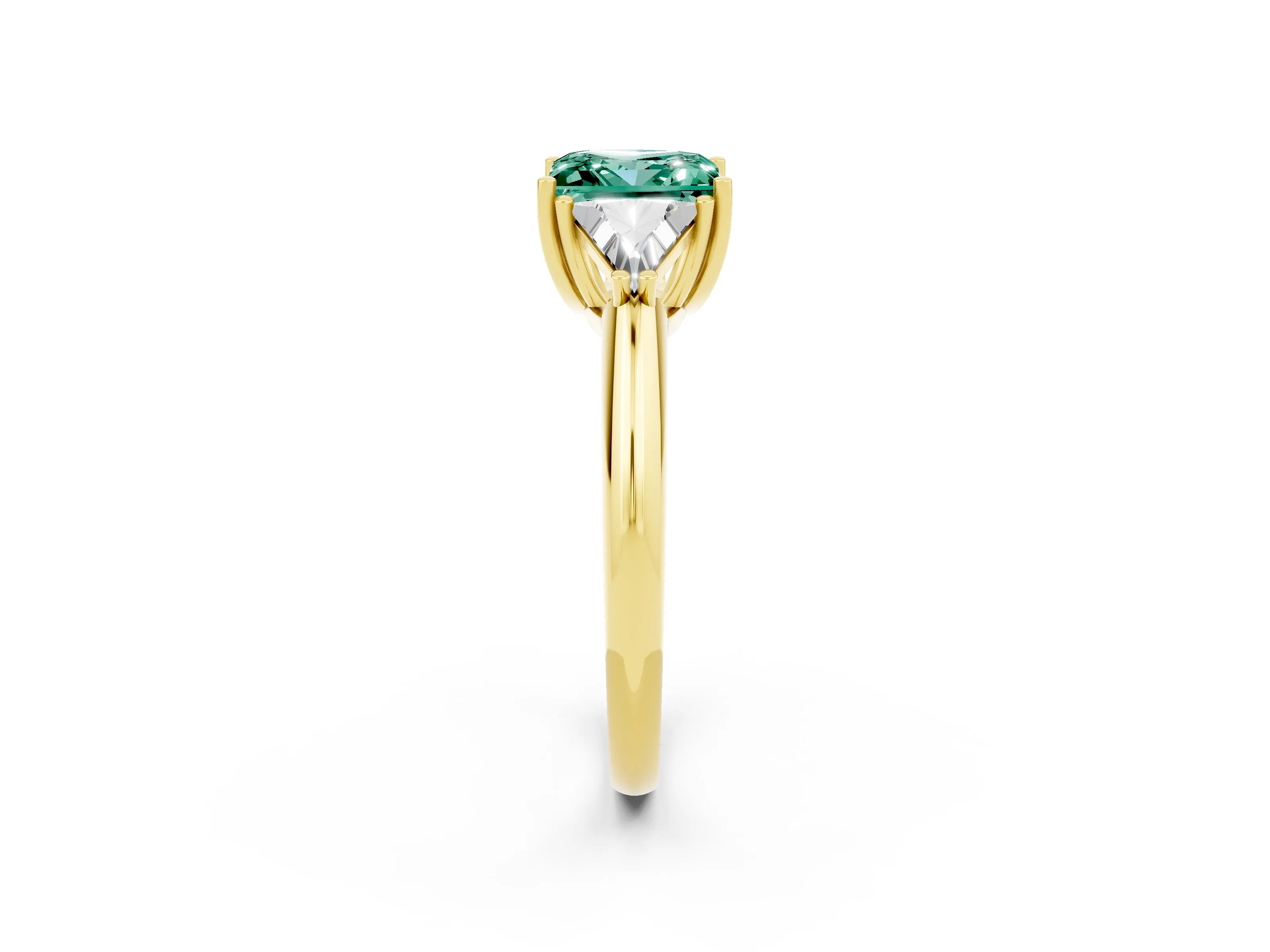 Yellow gold Three-Stone Princess Cut Cut Diamond Ring with Trillion Side Stones and Four-Prong Setting_2
