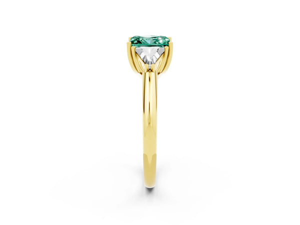 Yellow gold Three-Stone Princess Cut Cut Diamond Ring with Trillion Side Stones and Four-Prong Setting