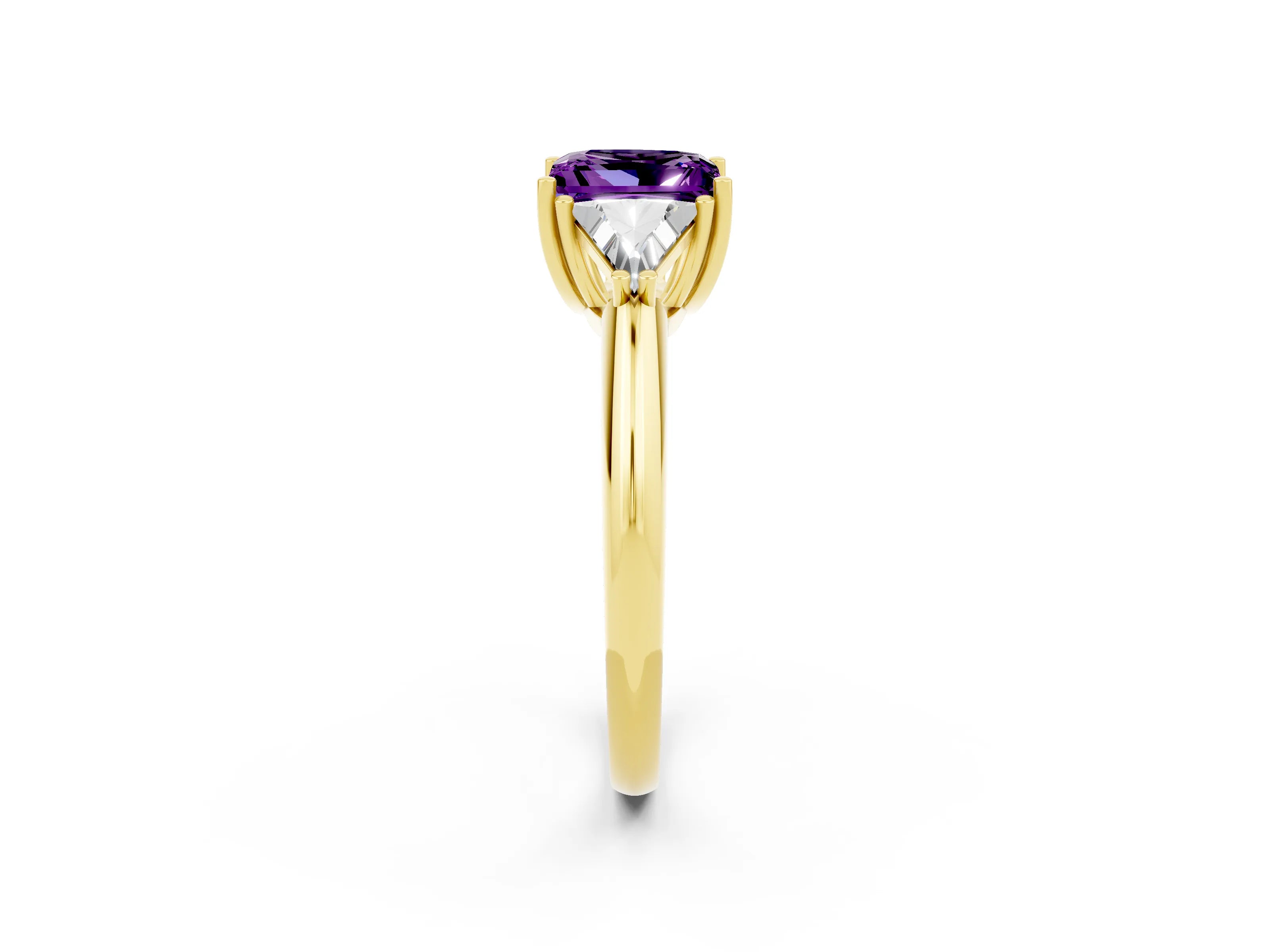 Yellow gold Three-Stone Princess Cut Cut Diamond Ring with Trillion Side Stones and Four-Prong Setting_2
